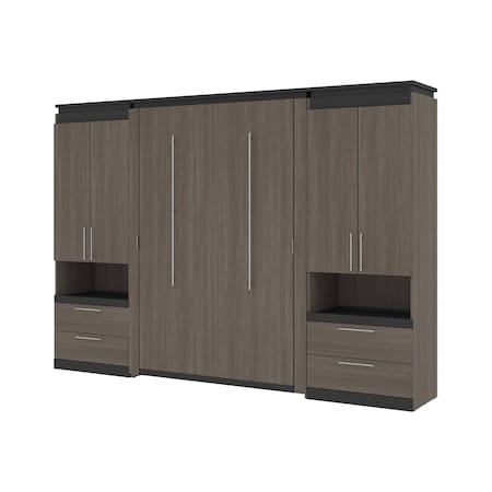 Bestar Orion 118W Full Murphy Bed and 2 Storage Cabinets with Pull-Out Shelves (119W), Bark Gray & Graphite 116860-000047
